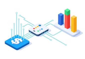 Data integration and analytics isolated on transparent background