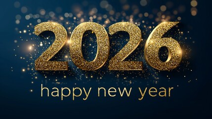 Happy New Year 2026 with glittery gold numbers and sparks