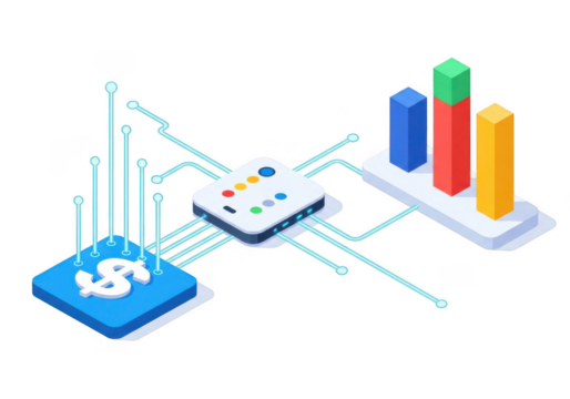 Data integration and analytics isolated on transparent background - Powered by Adobe