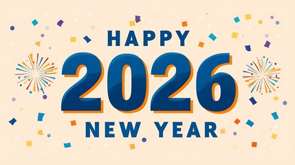 Vibrant Happy New Year 2026 celebration with colorful confetti