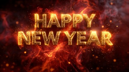 Happy New Year celebration with sparkling golden text