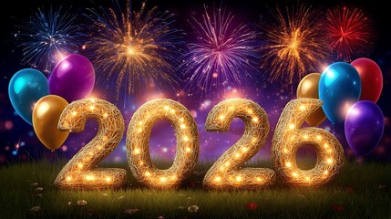 Celebrate the vibrant future with sparkling 2026 lights and fireworks