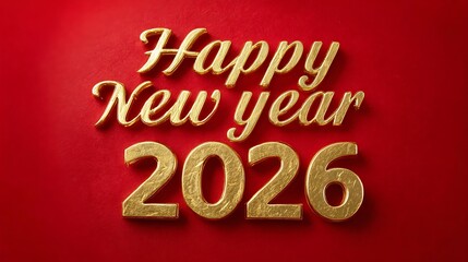 Golden Happy New Year 2026 on red background