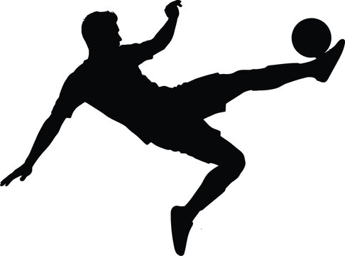 Athlete kicking soccer ball bicycle kick