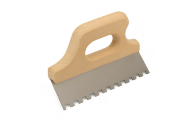 Notched trowel with wooden handle for tile adhesive