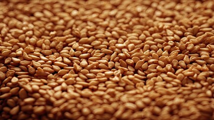 Obraz premium Close-Up Image of Roasted Sesame Seeds on a Wooden Surface with Warm Tones and Textural Details