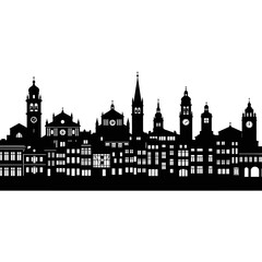 Obraz premium A striking black silhouette of a european city skyline with intricate architecture
