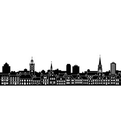 Obraz premium Black silhouette of a european city skyline with various buildings and spires