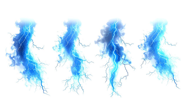 Four ethereal blue lightning bolts against a black background