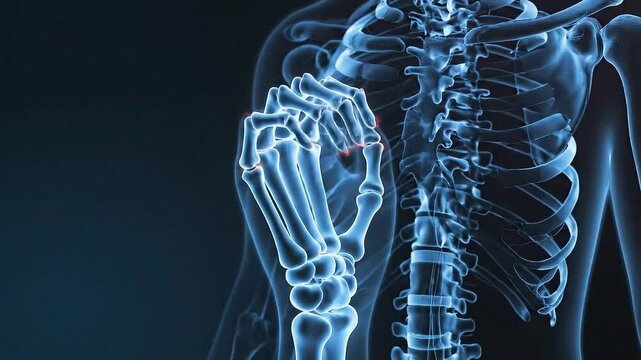 Animated X-Ray of Human Torso and Arm Bones with Blue Hue Medical Visualization for Anatomy Study or Healthcare