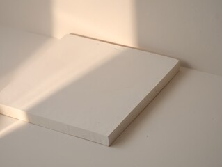 White rectangular slab on a flat surface with sunlight shadow
