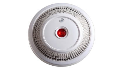 Overhead view of a circular, white safety device with a red, illuminated light