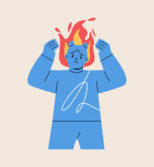 Angry girl with flame. Colorful vector illustration