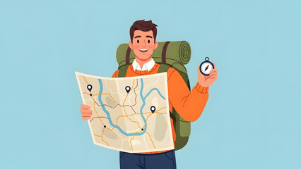 Traveler with Map and Backpack Navigation