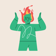 Angry boy with flame. Colorful vector illustration