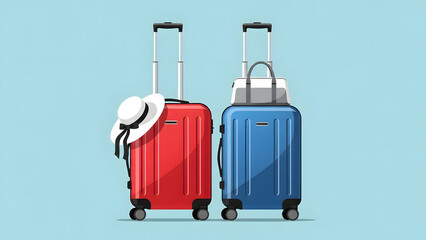 Red and Blue Rolling Suitcases Travel Set