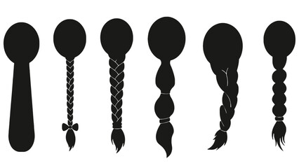 Silhouettes of different hairstyles on a spoon shape.