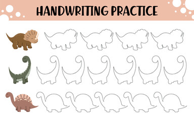 Dinosaur Tracing Worksheet for Preschool Handwriting Practice