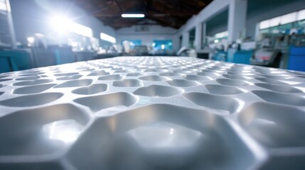 Obraz premium Medium shot focused on a polymer reusable pattern for molds emphasizing lightweight design and versatility in a modern manufacturing environment.