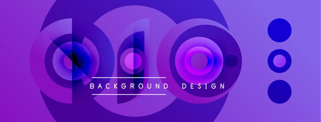 Obraz premium Abstract purple design features overlapping circles, gradients, text. Modern aesthetic, vibrant colors, simple composition.