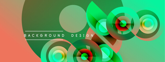 Obraz premium Abstract colorful design features overlapping circles, gradients. Background includes green, red, orange hues. Text reads background design.
