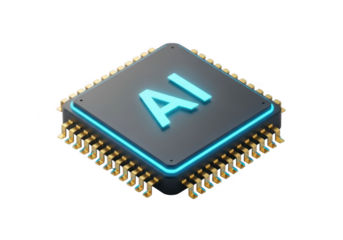 Artificial intelligence chip with ai text isolated on transparent background