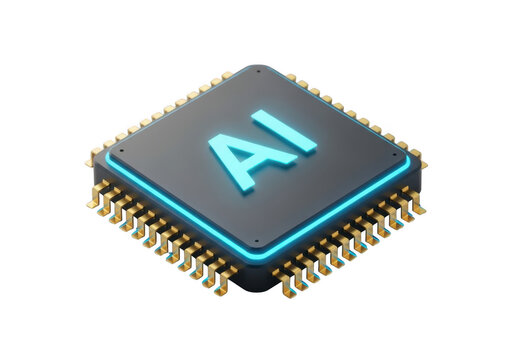 Artificial intelligence chip with ai text isolated on transparent background
