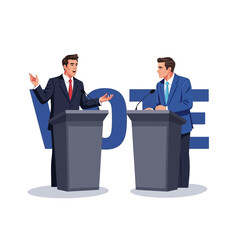 Political debate illustration with two candidates and a prominent vote message