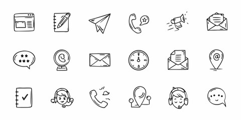 Collection of communication and contact icons in a simple doodle style