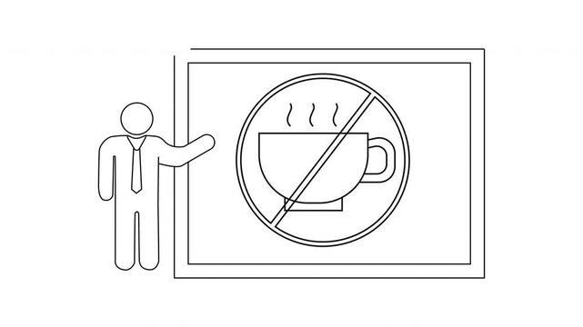 Person pointing at a no drinks sign on a board