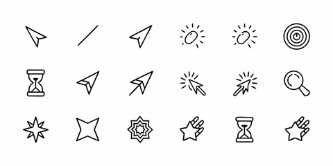 Collection of simple black and white line icons depicting various symbols