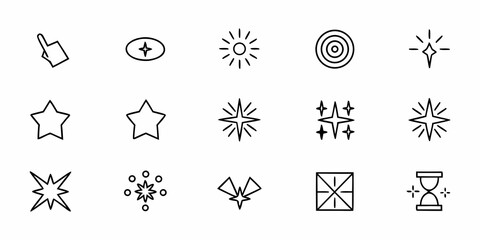 Collection of minimalist black line icons depicting various abstract symbols