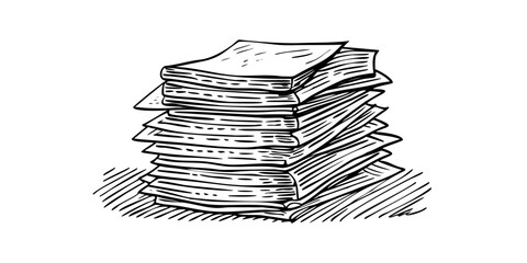 A stylized white sketch depicting an open book with fluttering pages