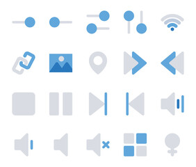Blue color icons set for User interface.