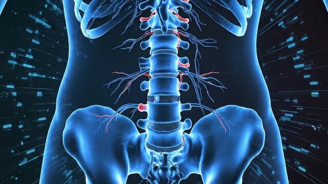 Holographic Blue Human Spine Anatomy Loop for Medical Education and Health Awareness Campaign Motion Graphics