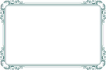 Elegant Green Vintage Frame Border with Swirl Corners. 1555