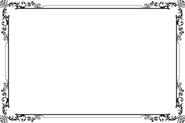 Elegant Black Vintage Frame Border with Swirl Corners. 1553