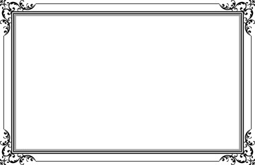 Elegant Black Vintage Frame Border with Swirl Corners. 1556