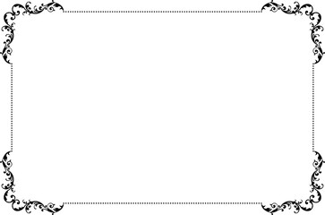 Elegant Black Vintage Frame Border with Swirl Corners. 1558