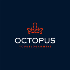 Octopus Squid Tentacles Logo in simple minimalist line art monoline outline style, elegant geometric octopus logo. Suitable for your design need, logo, illustration, animation, etc. © Erwan