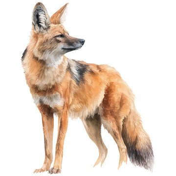 Maned Wolf, watercolor vector, isolated on a white background.