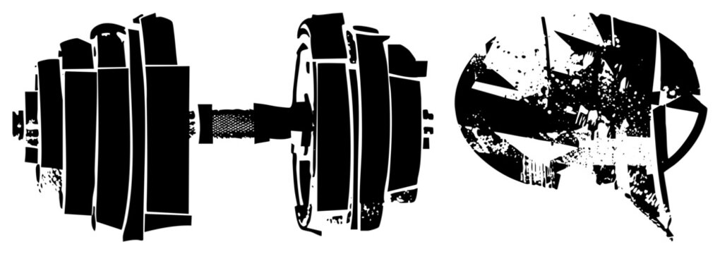 dumbbell vector graphic black and white fragmented style