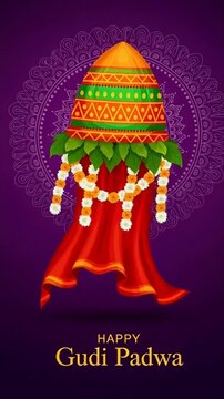 Gudi padwa festival celebration vector illustration with kalash