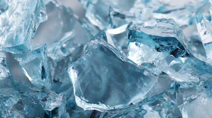 Obraz premium Close-up of fragmented, transparent material with shades of blue, creating an abstract display