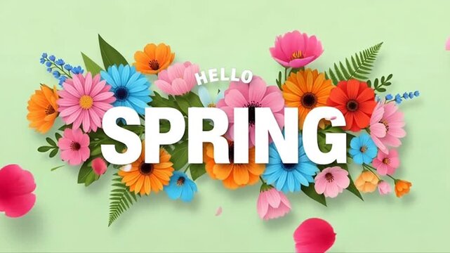 A colorful flowery sign that says "Hello Spring"