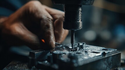 Medium shot showing a craftsman using precision forging tools on aluminum demonstrating the fine detail and accuracy involved in creating small intricate components.