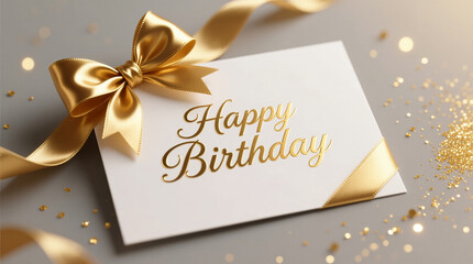Elegant Happy Birthday Gift Card with Gold Accents and Glitter on Neutral Background