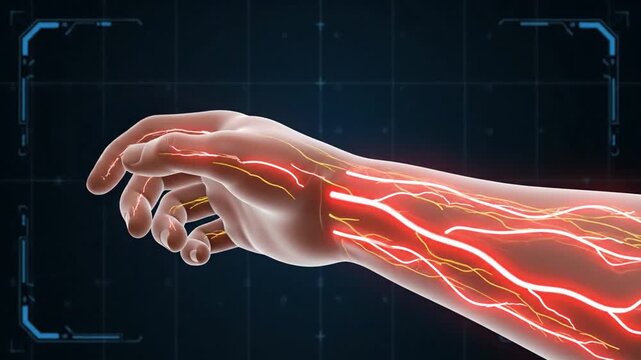 3D medical render of carpal tunnel syndrome in wrist