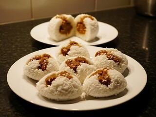 Platter of traditional bhapa pitha steamed rice cakes