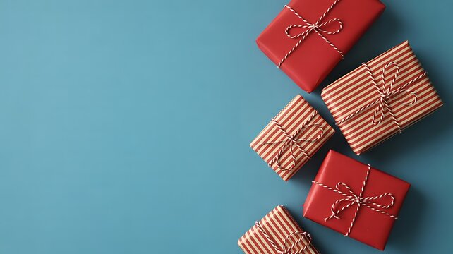 Colorful Gift Boxes Arrangement on Blue Background